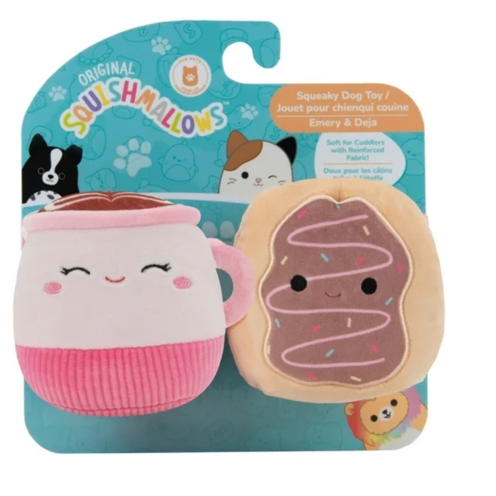 Squishmallows Squeaky Dog Toy Set - Pink and Brown